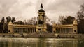 Close-up of the monument of Alfonso XII in the Retiro Park on a cloudy winter day in Madrid. Travel concept Royalty Free Stock Photo