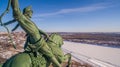 Close-up of Monument to Salavat Yulaev in Ufa at winter aerial view Royalty Free Stock Photo