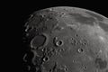 close-up of the moon, with craters and mountains visible Royalty Free Stock Photo
