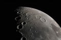 close-up of the moon, with craters and mountains visible Royalty Free Stock Photo