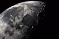 close-up of the moon, with craters and mountains visible Royalty Free Stock Photo