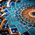 A close up of a Moroccan blue and gold mosaic, AI