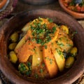 A close-up of the Moroccan `Tagine` meal. Royalty Free Stock Photo