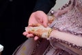 Close up of moroccon couple`s hands at a wedding,