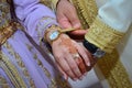 Close up of moroccon couple`s hands at a wedding,