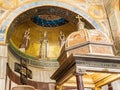 Close-up on mosaic decorating dome interior in roman catholic church Royalty Free Stock Photo