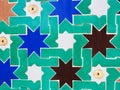 Close-up on mosaic tiles in Moorish style. Zaragoza, part of the so-called Mudejar route, Spain