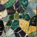 A close-up of a mosaic wall, where each tile contributes to a larger geometric pattern, resembling a complex fractal