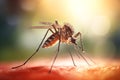 Close-up of a mosquito sucking blood. Mosquito on a human hand sucking blood. Generative AI Royalty Free Stock Photo