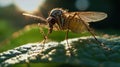 Close-up of a mosquito at sunset on a leaf Royalty Free Stock Photo