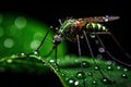 Close-up of mosquito on the vibrant green leaf