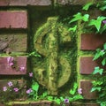 Close-up of Moss-Covered Brick Wall with Green Shoots Royalty Free Stock Photo