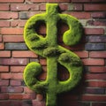 Close-up of Moss-Covered Brick Wall with Green Shoots Royalty Free Stock Photo