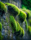 Close-up of moss-covered stone wall Royalty Free Stock Photo