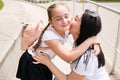 Close Up Of Mother And Daughter Leaving For School Royalty Free Stock Photo