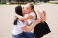 Close Up Of Mother And Daughter Leaving For School Royalty Free Stock Photo