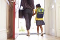 Close Up Of Mother And Daughter Leaving For School Royalty Free Stock Photo