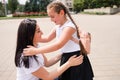 Close Up Of Mother And Daughter Leaving For School Royalty Free Stock Photo