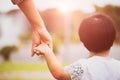 Close up mother holding a child`s hand. Royalty Free Stock Photo