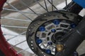 Close-up of motorbike dist brake.