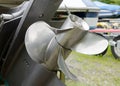 Close up of a motorboat outboard engine propeller. Royalty Free Stock Photo