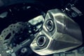 Close up on a motorcycle exhaust pipe, New modern design exhaust Royalty Free Stock Photo