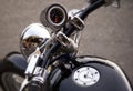 Close Up Motorcycle Headlight Gas Cap and Speedometer. Royalty Free Stock Photo