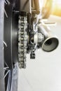 Close up of motorcycle rear drive chain Royalty Free Stock Photo
