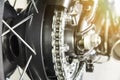 Close up of motorcycle rear drive chain Royalty Free Stock Photo