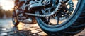 Close Up of Motorcycle Tire and Chain Royalty Free Stock Photo