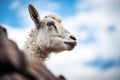 close-up of mountain goat on rocky ledge with sky background Royalty Free Stock Photo