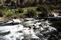 mountain water with stones in the river.mountain river rapids with fast water and large rocky boulders in the water Royalty Free Stock Photo