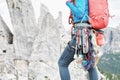 Trad climbing gear rack close up