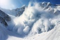 Close-up of mountains covered with snow and snow avalanche Royalty Free Stock Photo