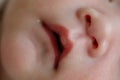 Close up mouth and nose newborn baby sensitive skin Royalty Free Stock Photo