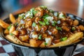 Delicious Poutine with Cheese Curds and Gravy, Canadian Cuisine Concept