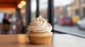 Close up of a mouthwatering vanilla cupcake to celebrate national vanilla cupcake day