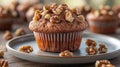 Close-up muffin topped with walnuts Royalty Free Stock Photo