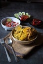 Close up of Mughal delicacy biryani or traditional rice cooked with chicken Royalty Free Stock Photo