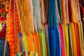 Close-up of multi-colored hammocks