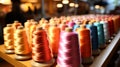 Close up multi colored Spool sewing craft thread textile indoor view Royalty Free Stock Photo