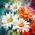 Close up of multi coloured flowers background, created using generative ai technology Royalty Free Stock Photo