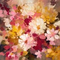 Close up of multi coloured flowers background, created using generative ai technology Royalty Free Stock Photo
