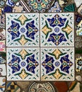 Close up of colourful multi-patterned tiles, Essaouira, Morocco Royalty Free Stock Photo