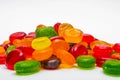 Colorful hard candies on a white background