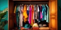 Close up multicolored eclectic home wardrobe full of rich colors , concept of Bold patterns