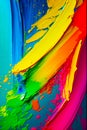 Close up of multicolored painting with paint splatters. Generative AI Royalty Free Stock Photo