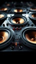 Close-up of a multimedia acoustic sound speaker system, amplifying music on black. Royalty Free Stock Photo