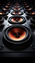 Close-up of a multimedia acoustic sound speaker system, amplifying music on black. Royalty Free Stock Photo