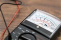 The close-up of the multimeter is on the table. measuring voltage with a tester Royalty Free Stock Photo